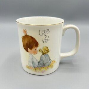 Vintage 1983 Precious Moments Coffee Mug "Love is Kind" Gold Rim Enesco